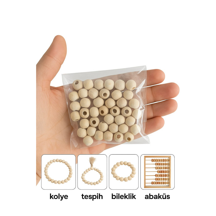Ahşap Ham Boncuk 10 mm 50 Adet
