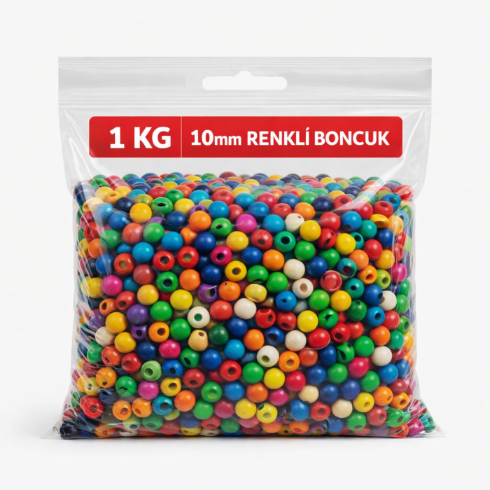 Ahşap 10 mm Renkli Boncuk 1 Kg 