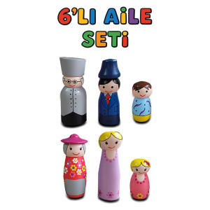 AHŞAP KUKLA 6'LI AİLE SETİ 