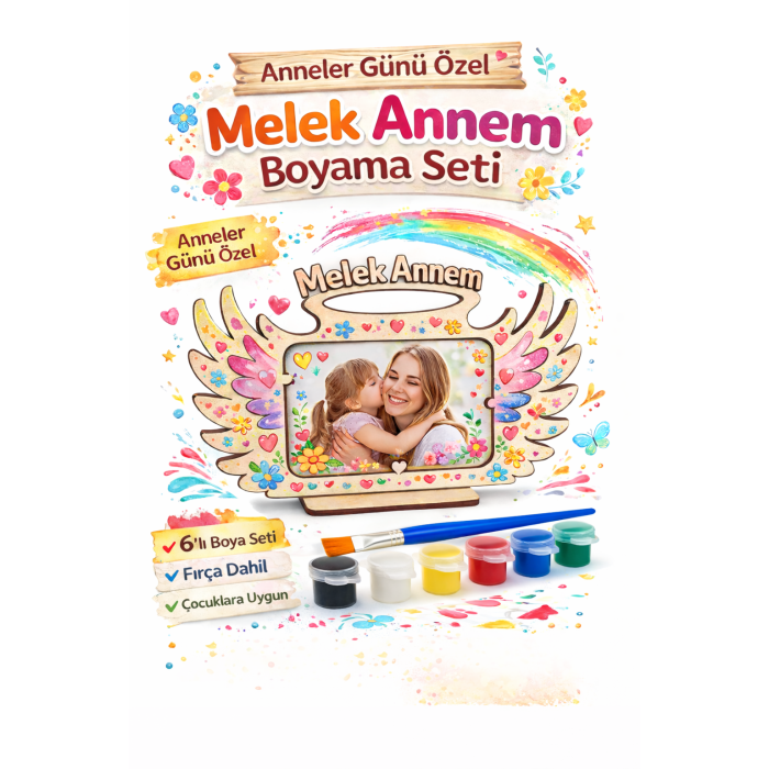 Ahşap Boyanabilir Melek Annem Çerçevesi Boyama Seti