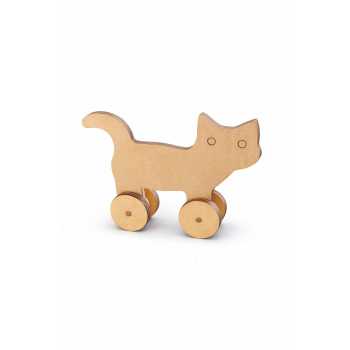 Ahşap Tekerlekli Büyük Boyanabilir Kedi
