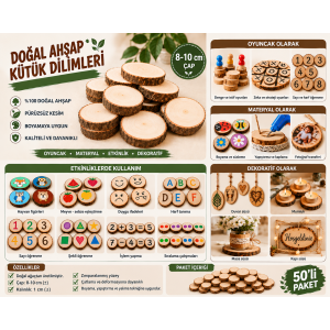 AHŞAP KÜTÜK DİLİMİ 8-10 CM ÇAP 50'Lİ PAKET
